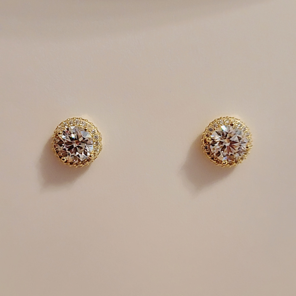 6.5mm Round Moissanite Stud Earrings 14K Gold-Plated 925 Sterling Silver